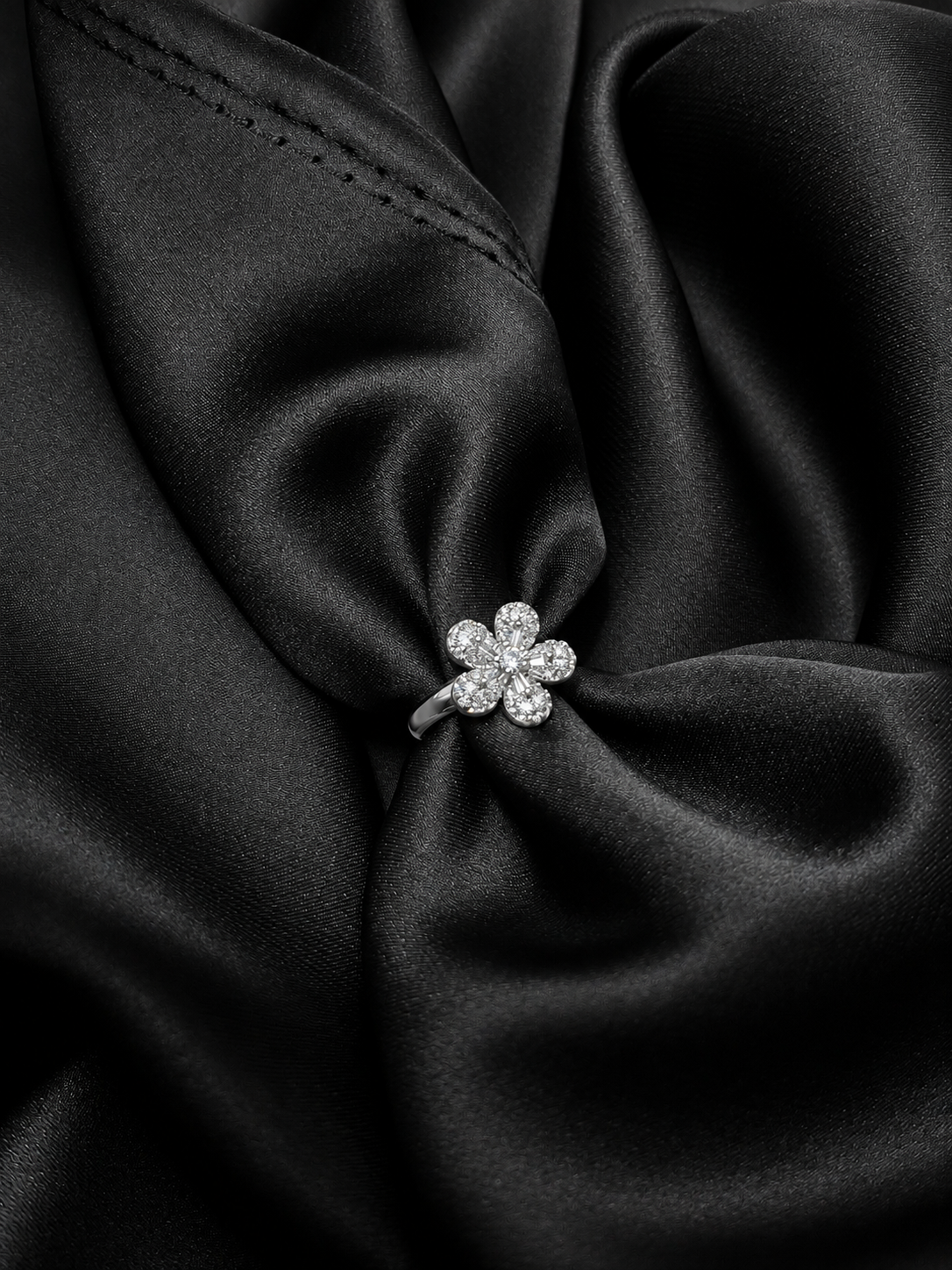 Silver Crystal Flower Ring