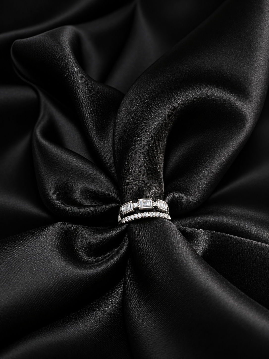 Silver Crystal Double-Layer Ring