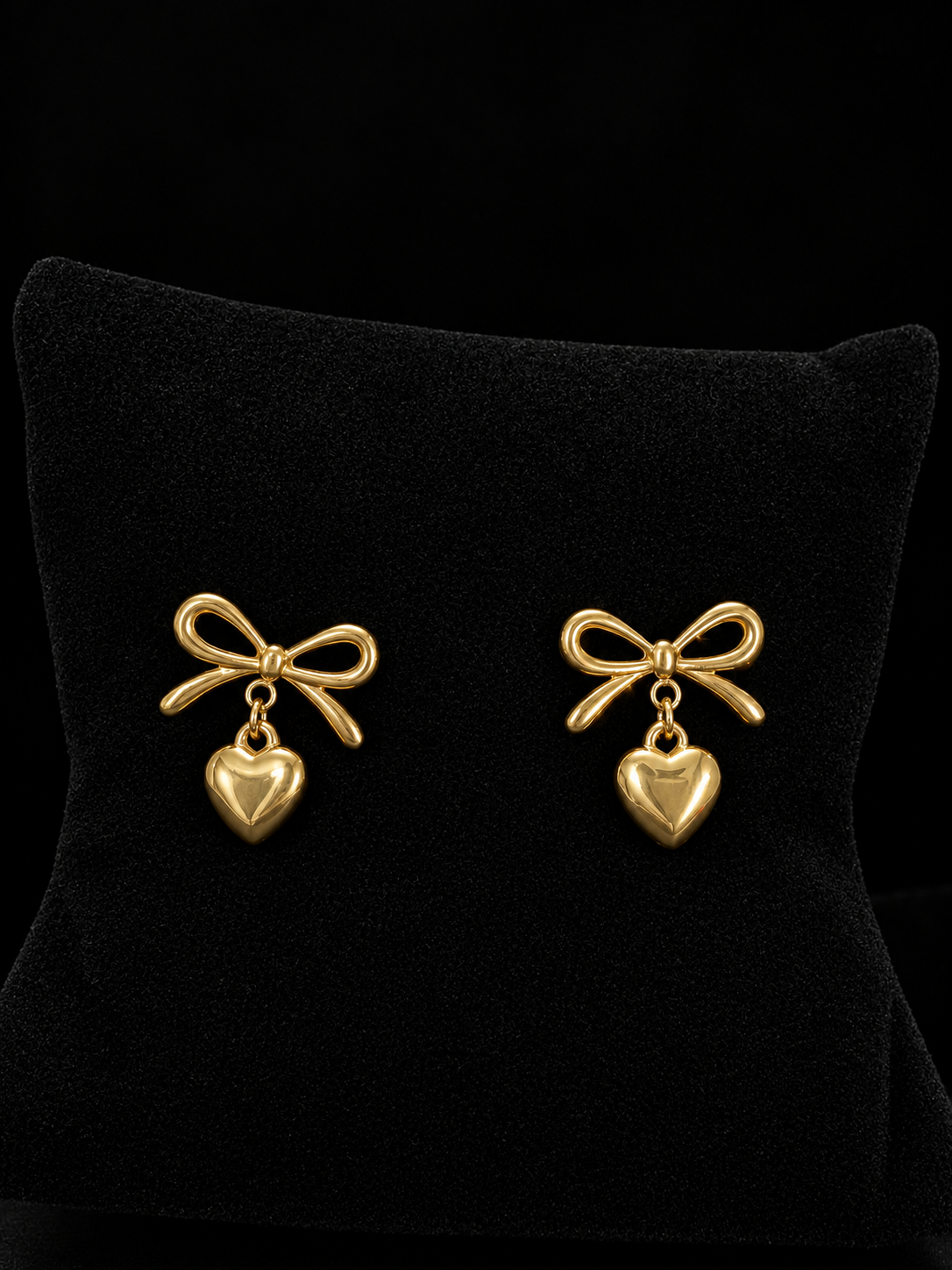 Golden Bow & Heart Drop Earrings