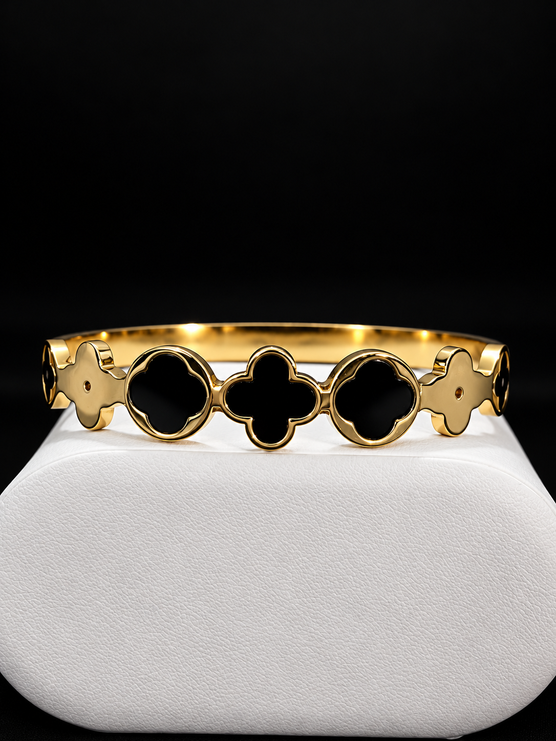 Golden Black Clover Bangle Bracelet