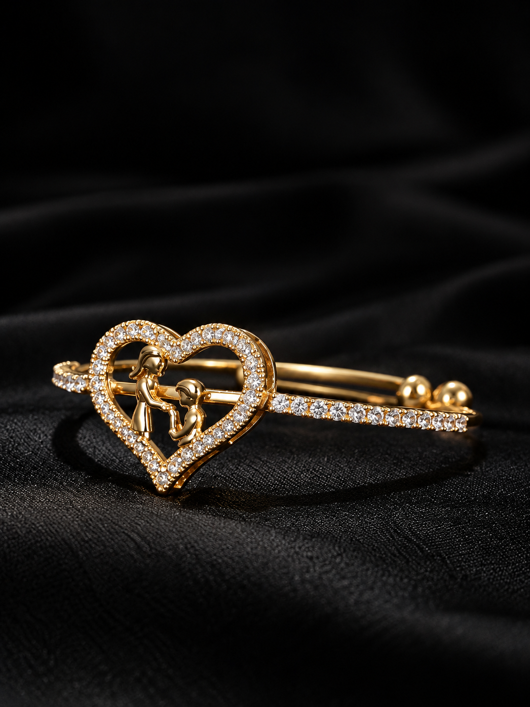 Golden Mother & Child Heart Bracelet