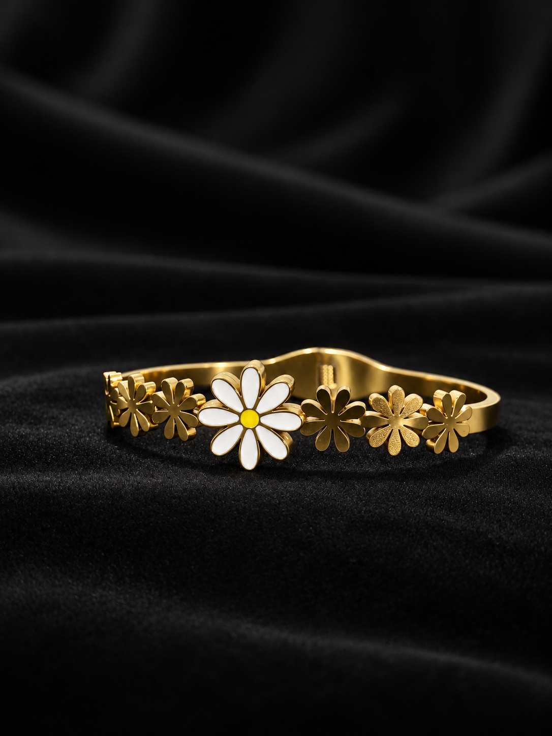 Golden Daisy Flower Bangle Bracelet