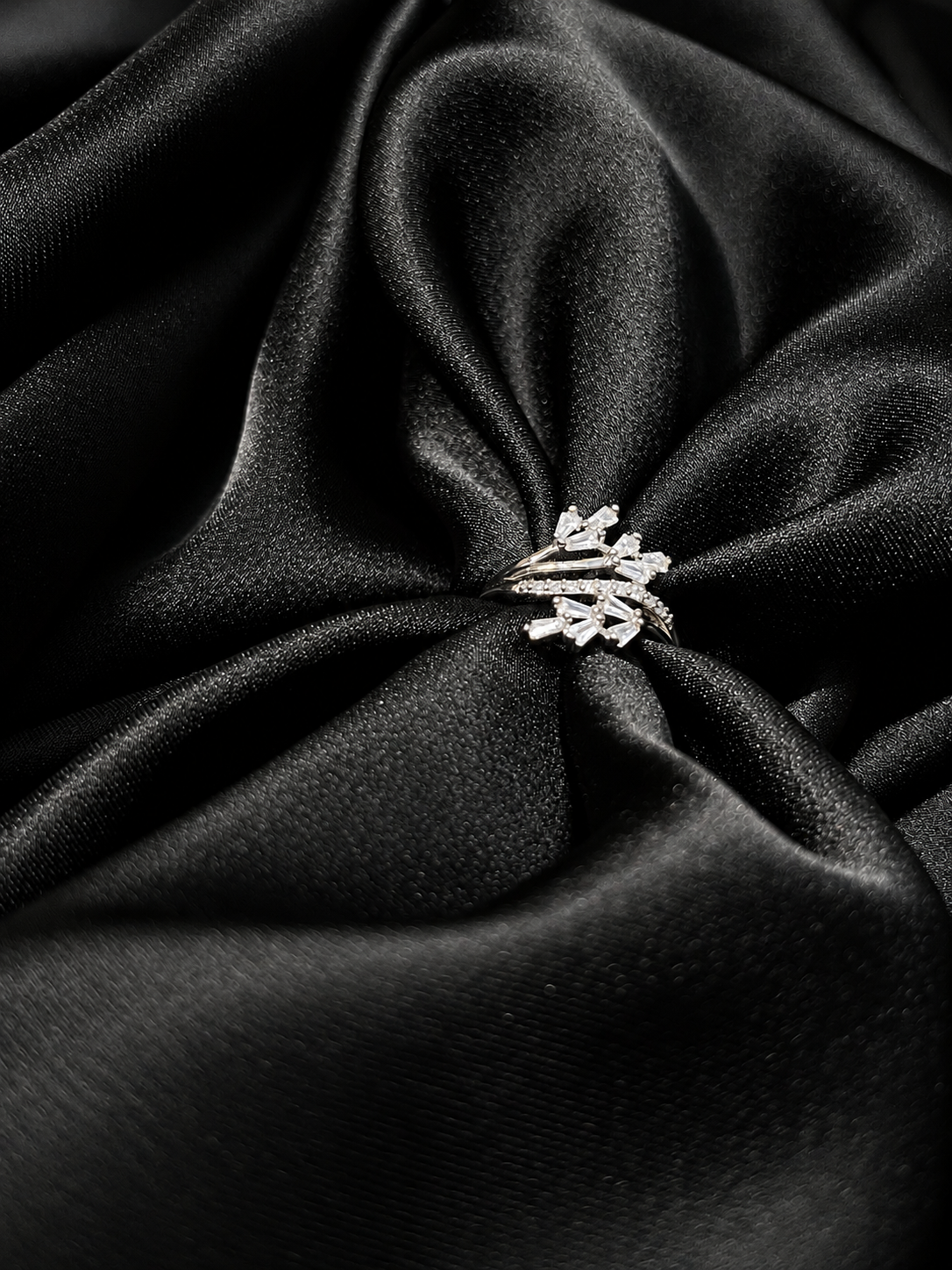 Silver Crystal Floral Wrap Ring