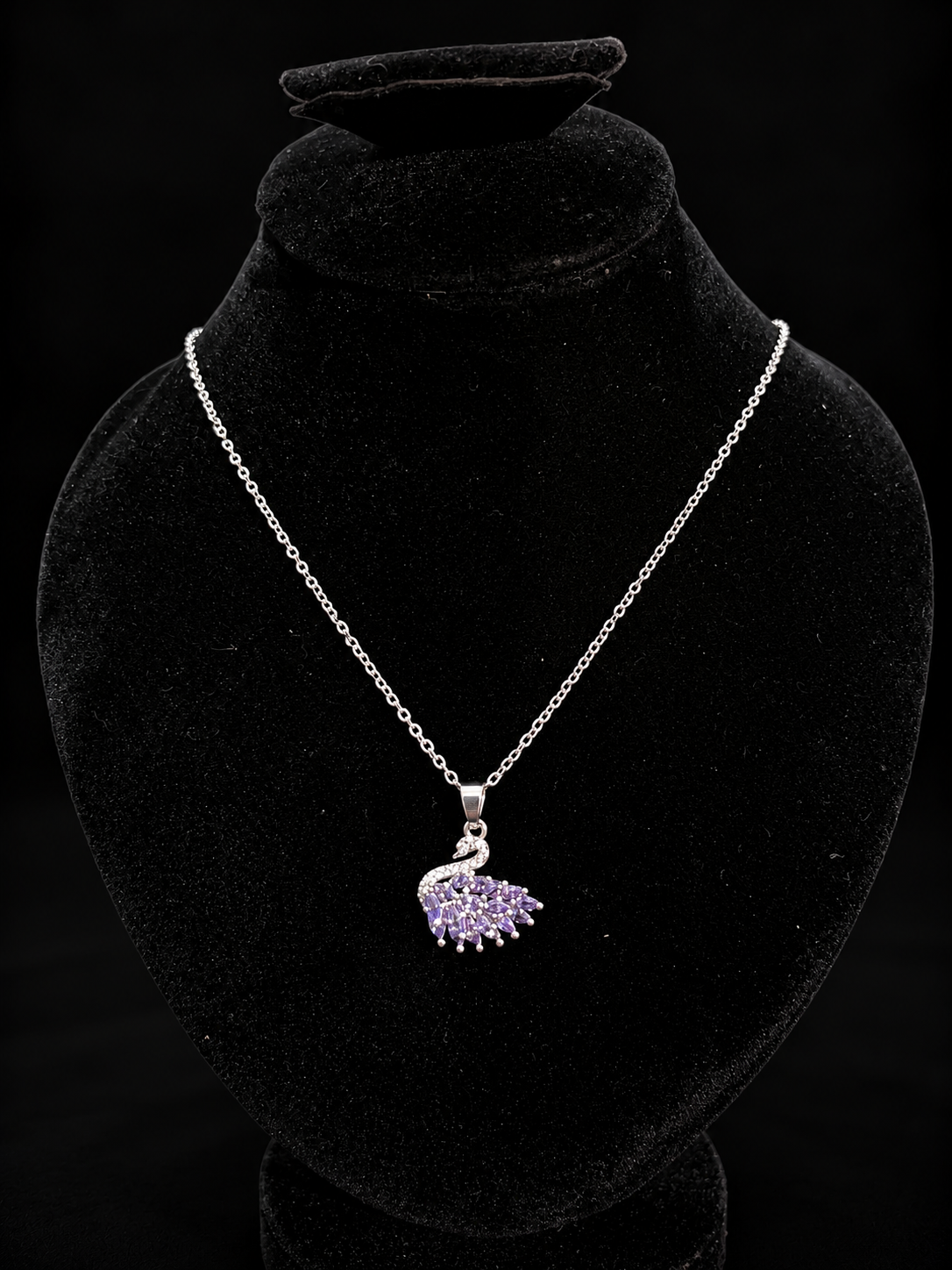 Silver Lavender Crystal Swan Pendant