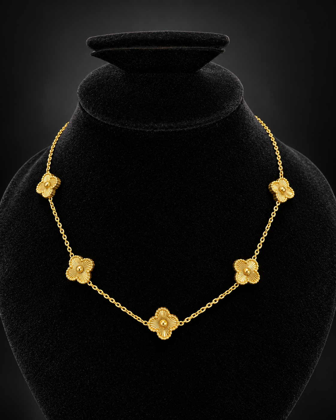 Golden Five Clover Flower Necklace