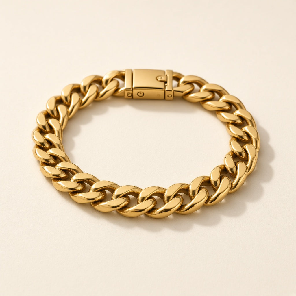 Men's gold-tone stainless steel Cuban link bracelet with box clasp