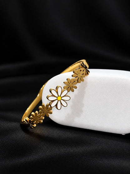Golden Daisy Flower Bangle Bracelet
