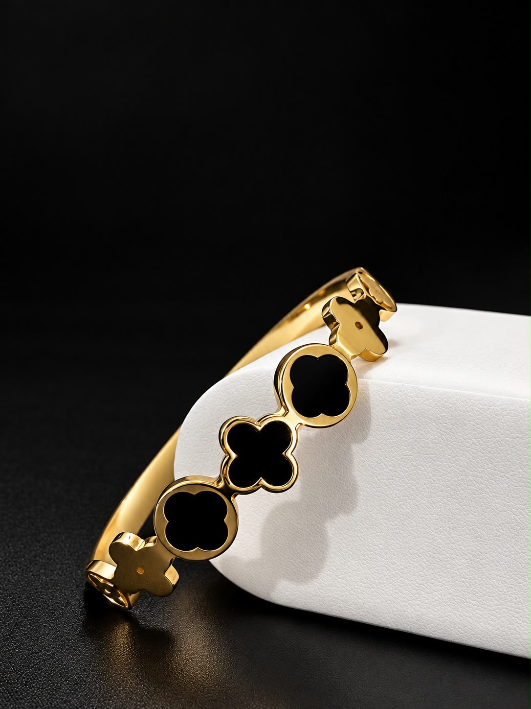 Golden Black Clover Bangle Bracelet