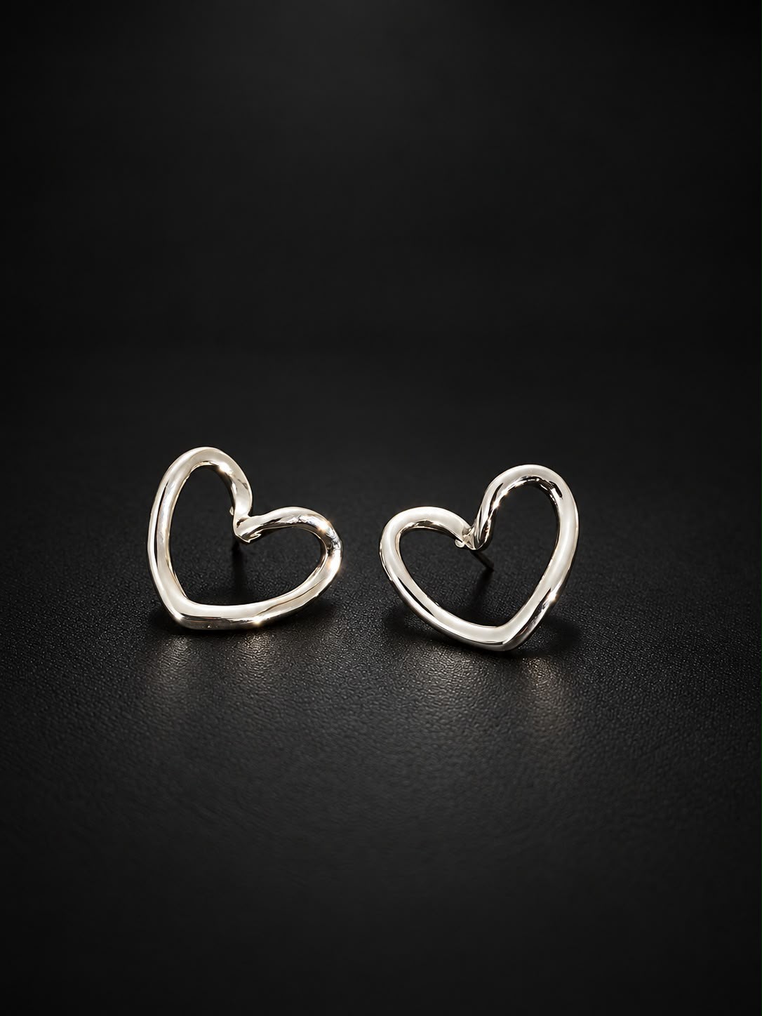 Silver Open Heart Stud Earrings