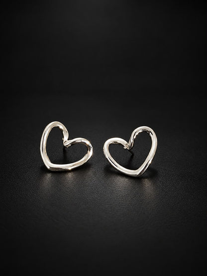Silver Open Heart Stud Earrings