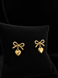 Golden Bow & Heart Drop Earrings