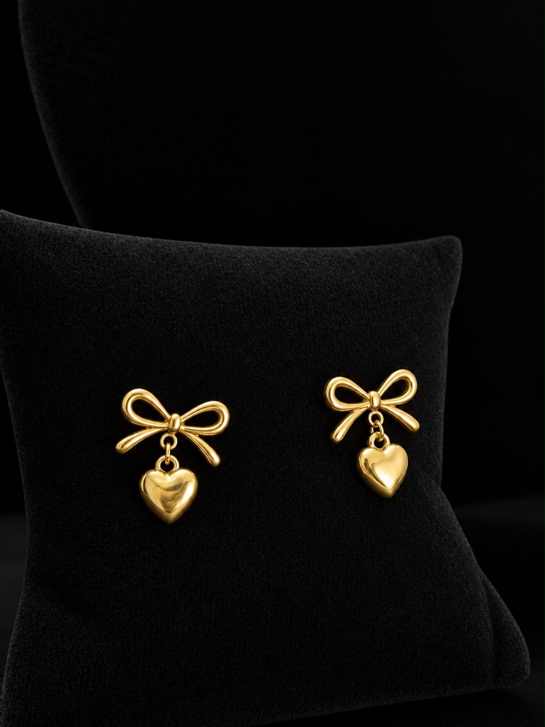Golden Bow & Heart Drop Earrings