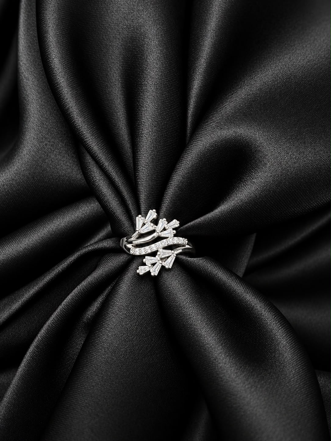 Silver Crystal Floral Wrap Ring