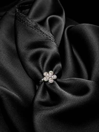 Silver Crystal Flower Ring
