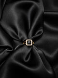 Golden Black Square Crystal Halo Ring