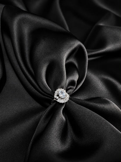 Silver Oval Crystal Halo Ring