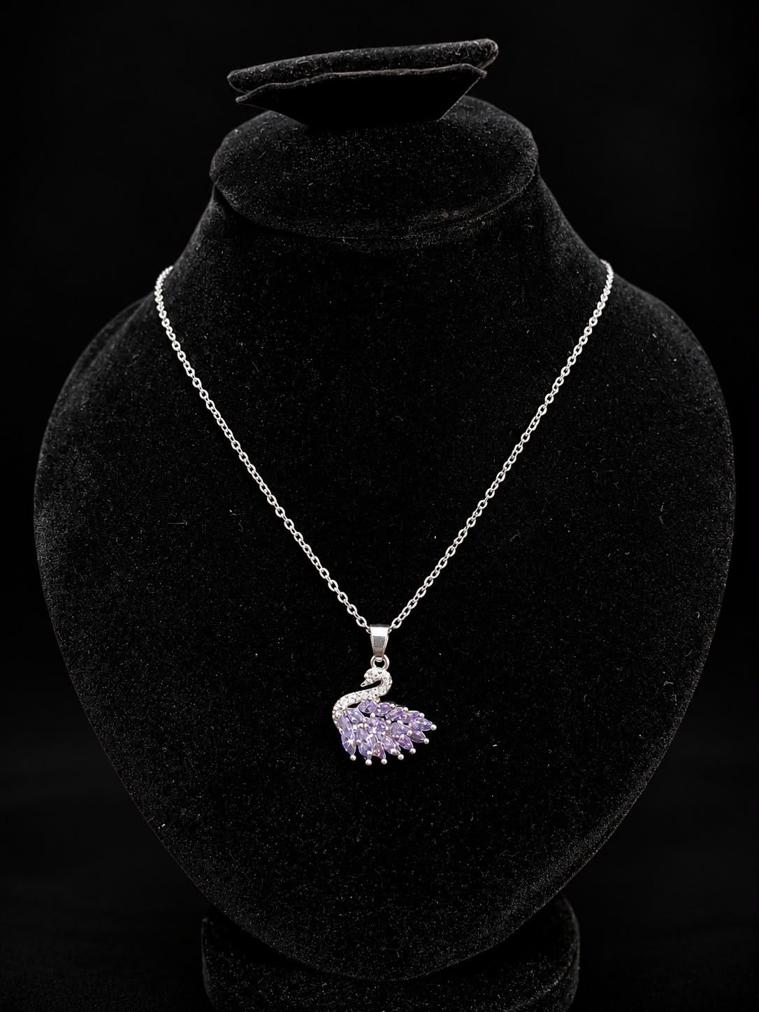 Silver Lavender Crystal Swan Pendant