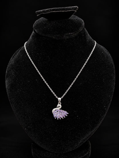 Silver Lavender Crystal Swan Pendant