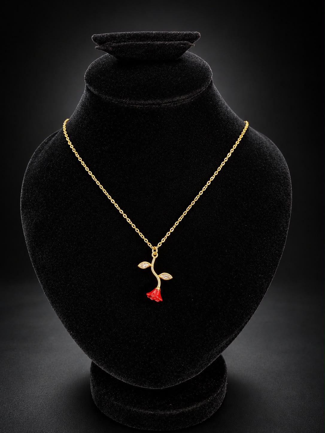 Golden Red Rose Pendant Necklace
