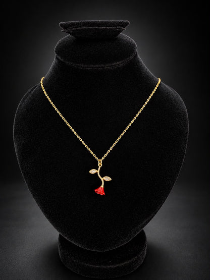 Golden Red Rose Pendant Necklace