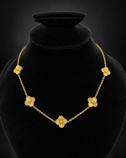 Golden Five Clover Flower Necklace