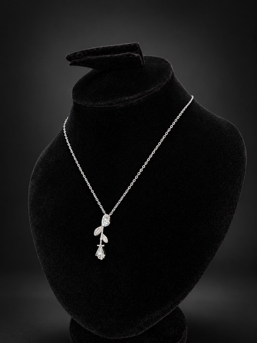 Silver Crystal Rose Pendant Necklace