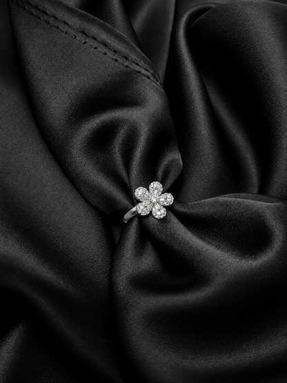 Silver Crystal Flower Ring