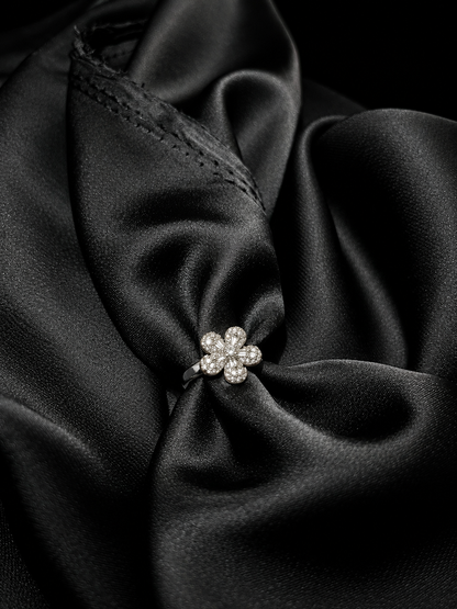 Silver Crystal Flower Ring