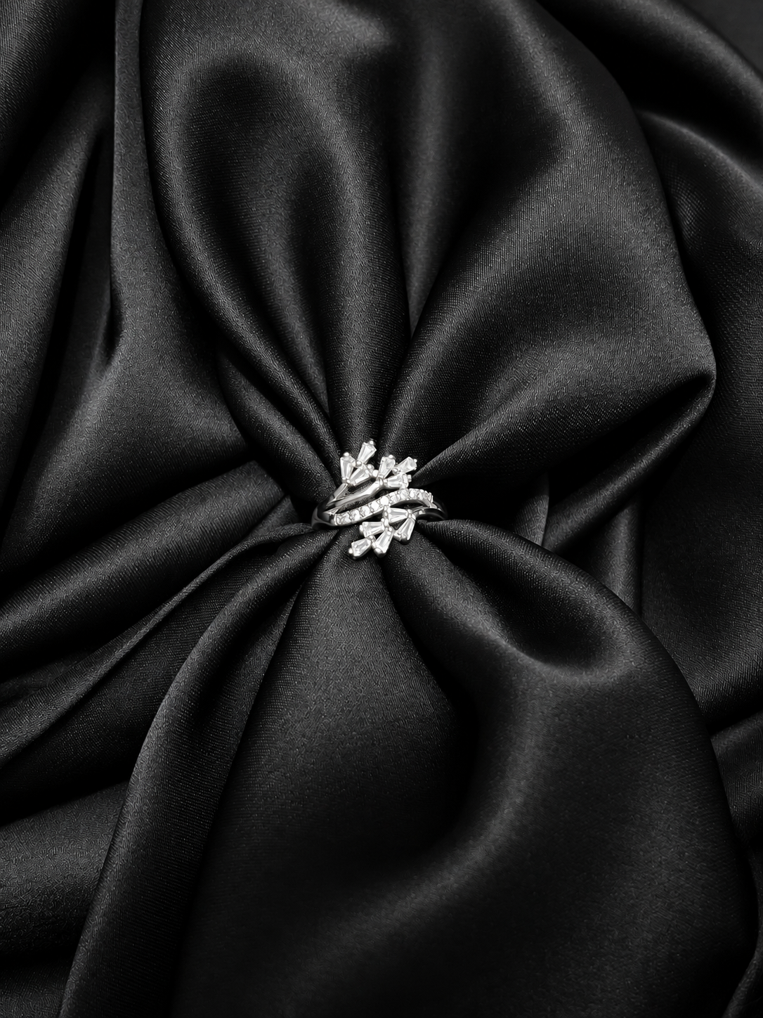 Silver Crystal Floral Wrap Ring