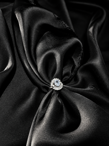 Silver Oval Crystal Halo Ring