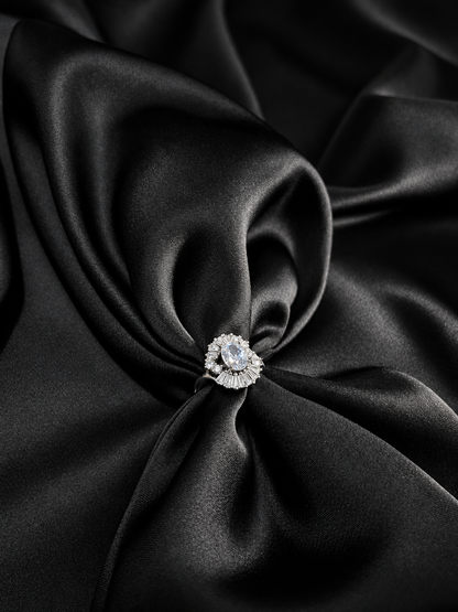Silver Oval Crystal Halo Ring