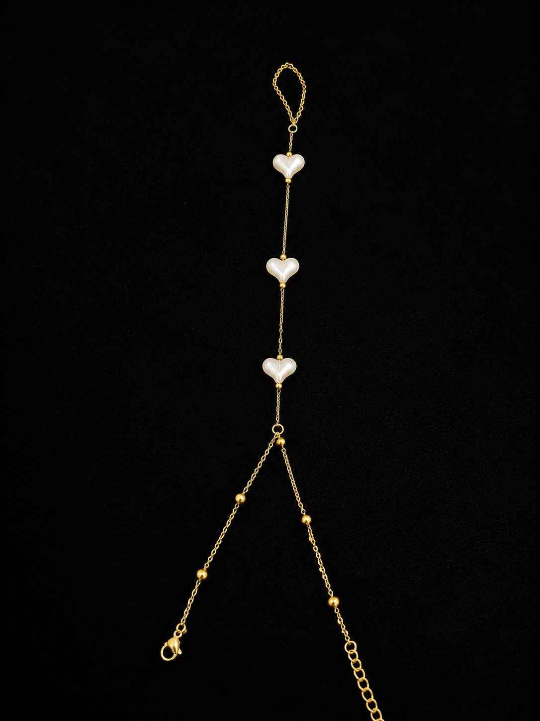 Golden Pearl Heart Hand Chain Bracelet