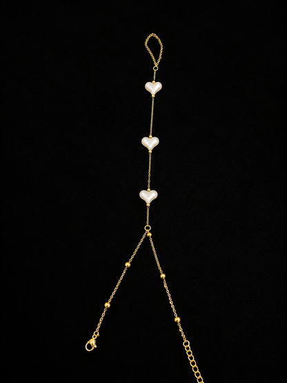 Golden Pearl Heart Hand Chain Bracelet