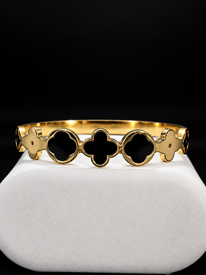 Golden Black Clover Bangle Bracelet