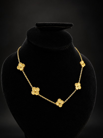 Golden Five Clover Flower Necklace