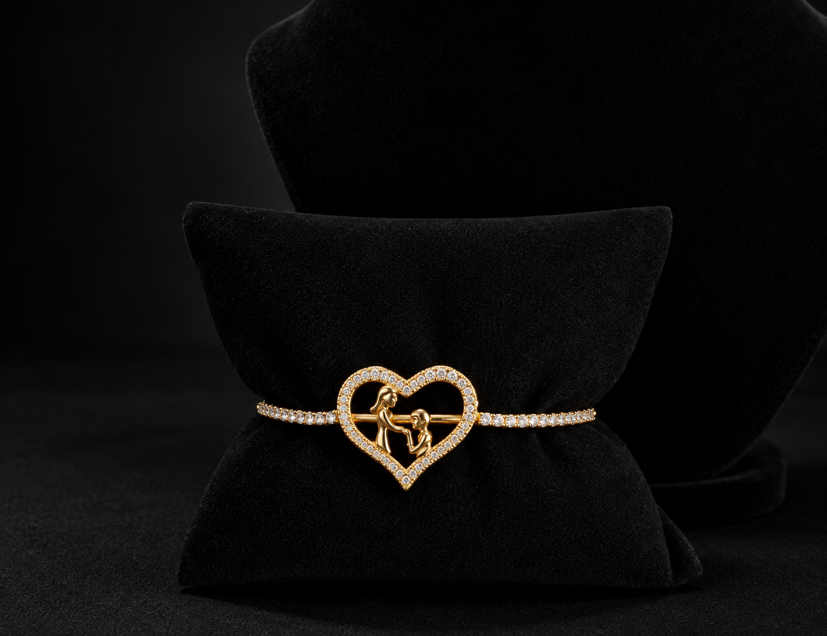 Golden Mother & Child Heart Bracelet