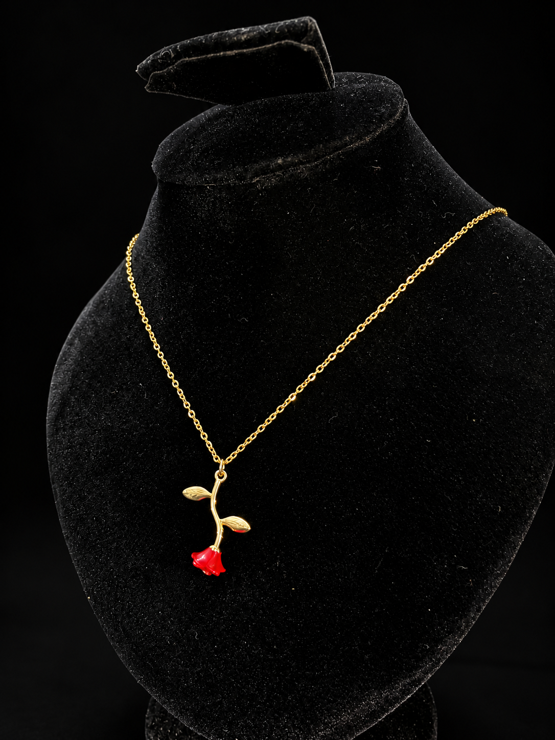 Golden Red Rose Pendant Necklace
