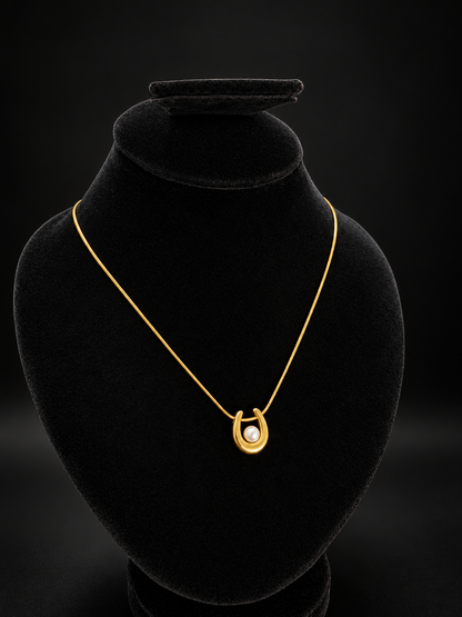 Golden Pearl Horseshoe Pendant Necklace