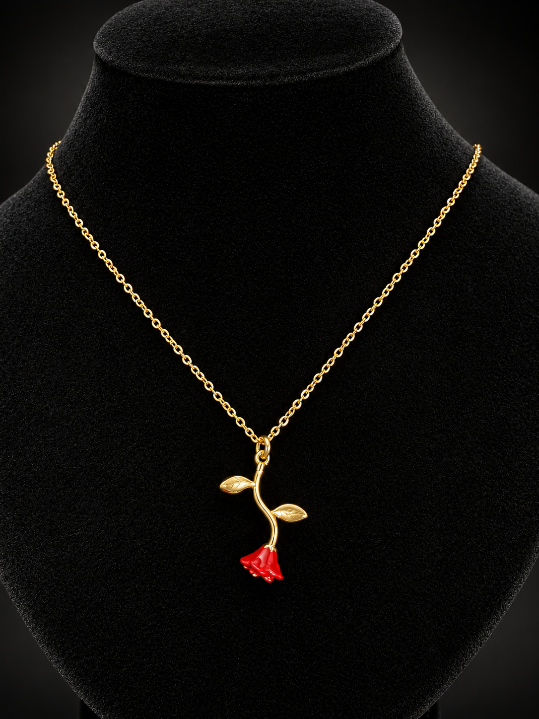 Golden Red Rose Pendant Necklace