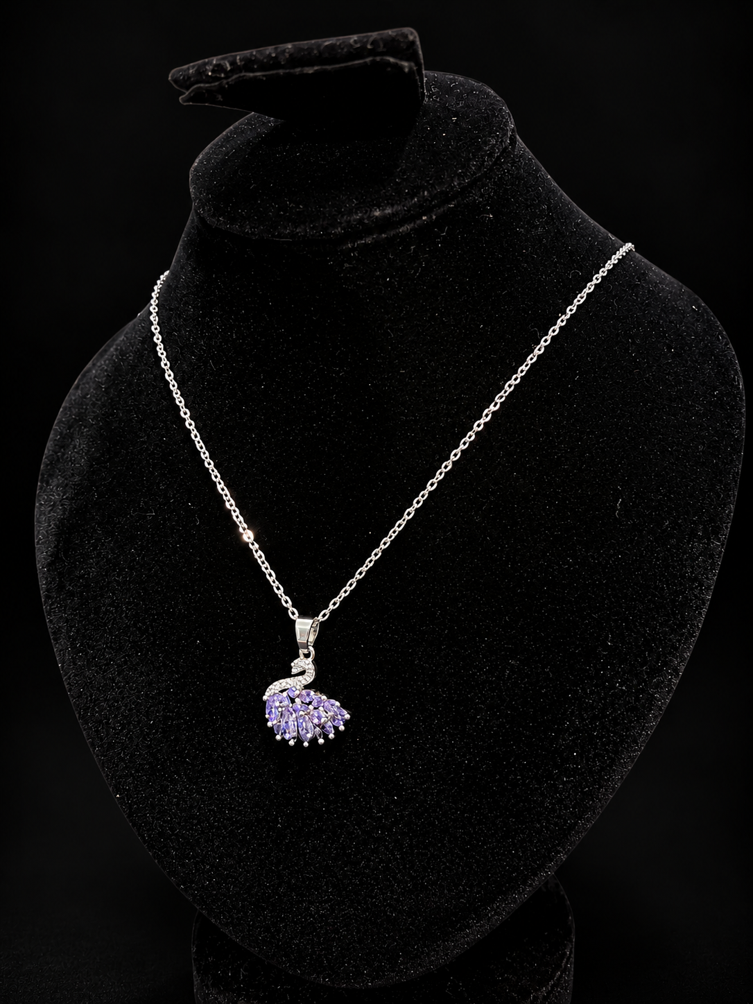 Silver Lavender Crystal Swan Pendant