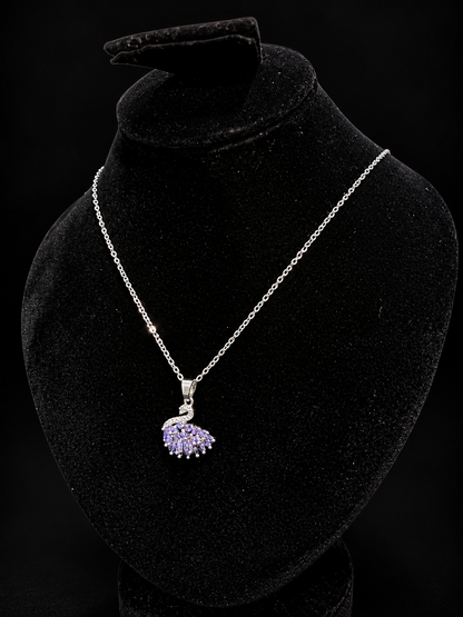 Silver Lavender Crystal Swan Pendant