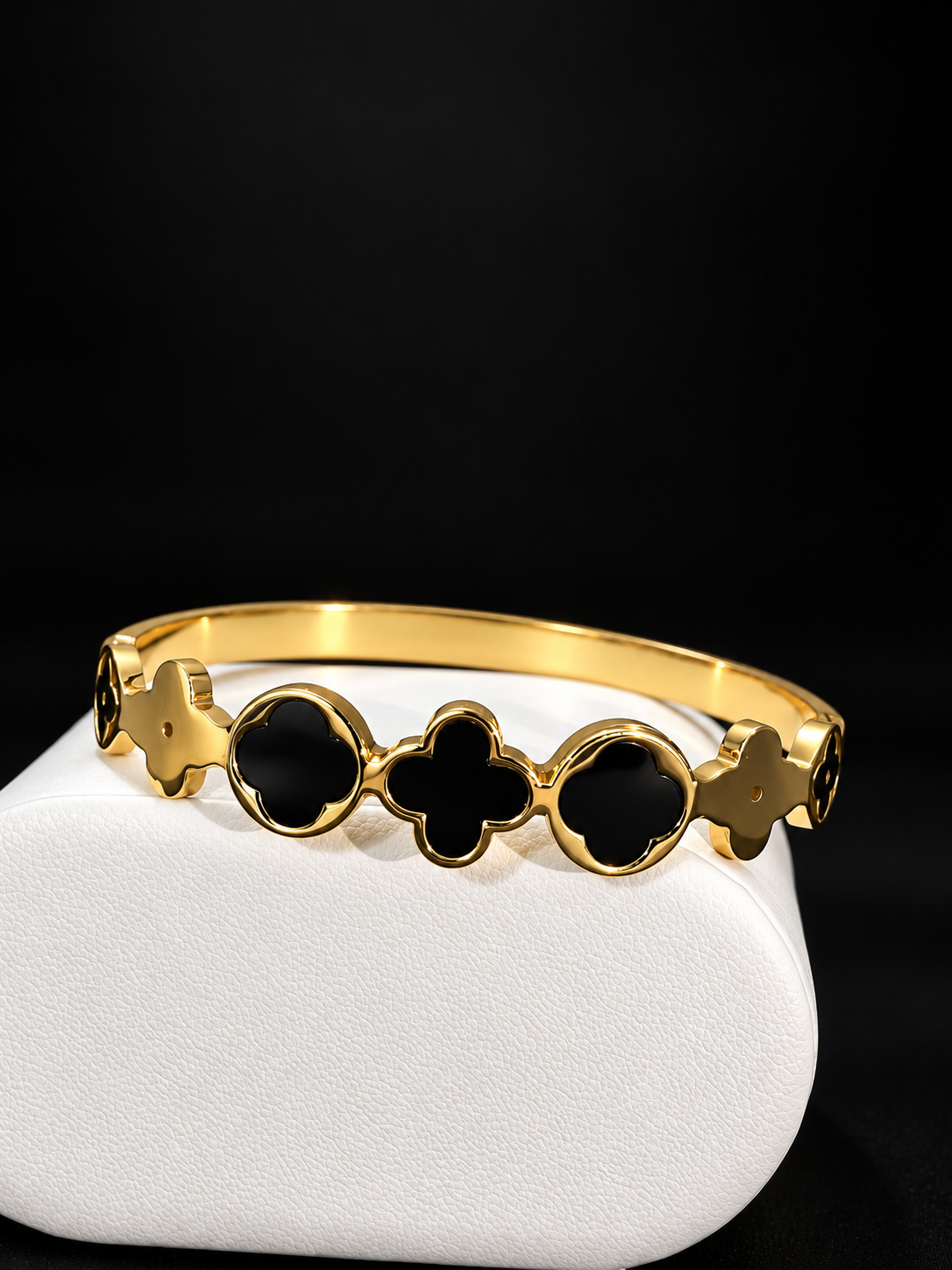 Golden Black Clover Bangle Bracelet