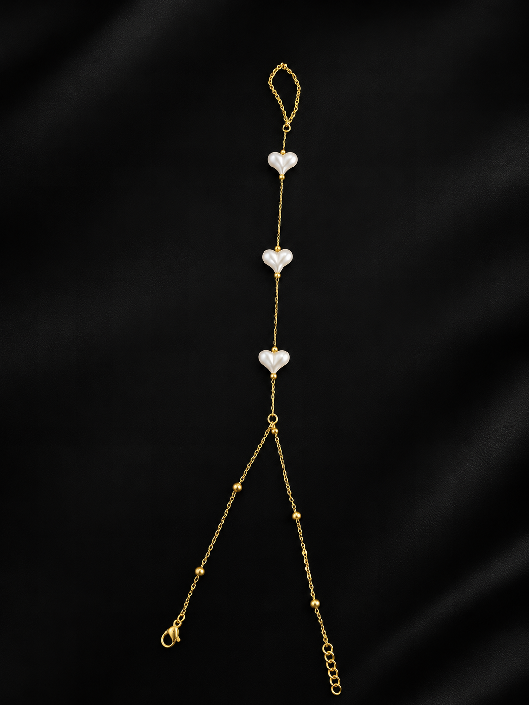 Golden Pearl Heart Hand Chain Bracelet