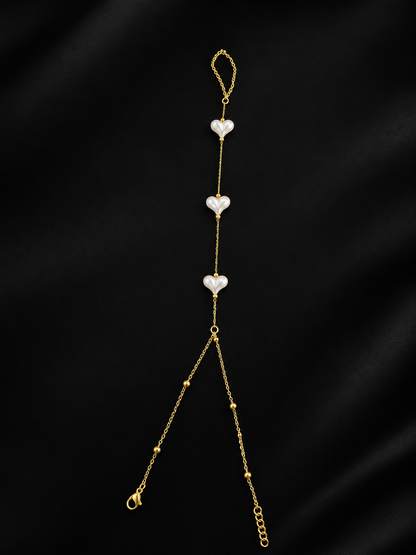 Golden Pearl Heart Hand Chain Bracelet