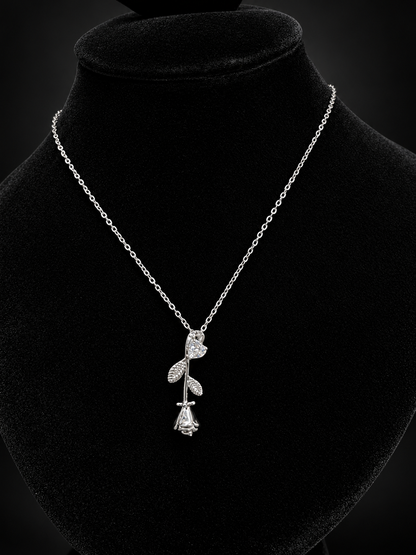 Silver Crystal Rose Pendant Necklace