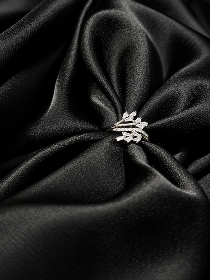 Silver Crystal Floral Wrap Ring