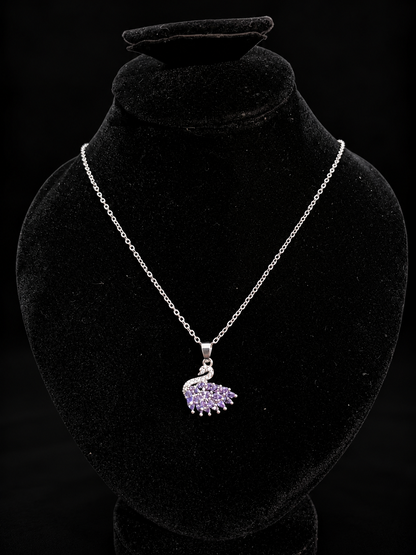 Silver Lavender Crystal Swan Pendant