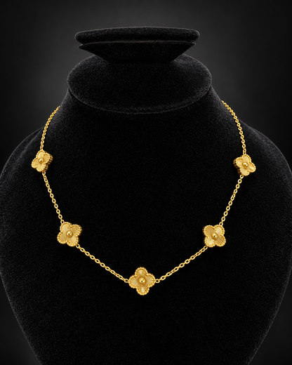 Golden Five Clover Flower Necklace
